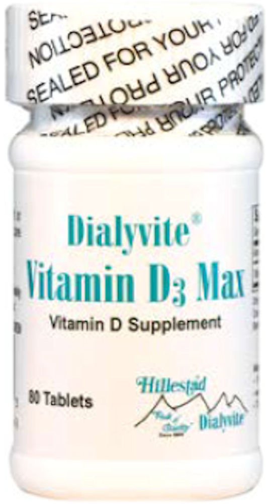Caja y botella de Dialyvite Vitamina D3 Max