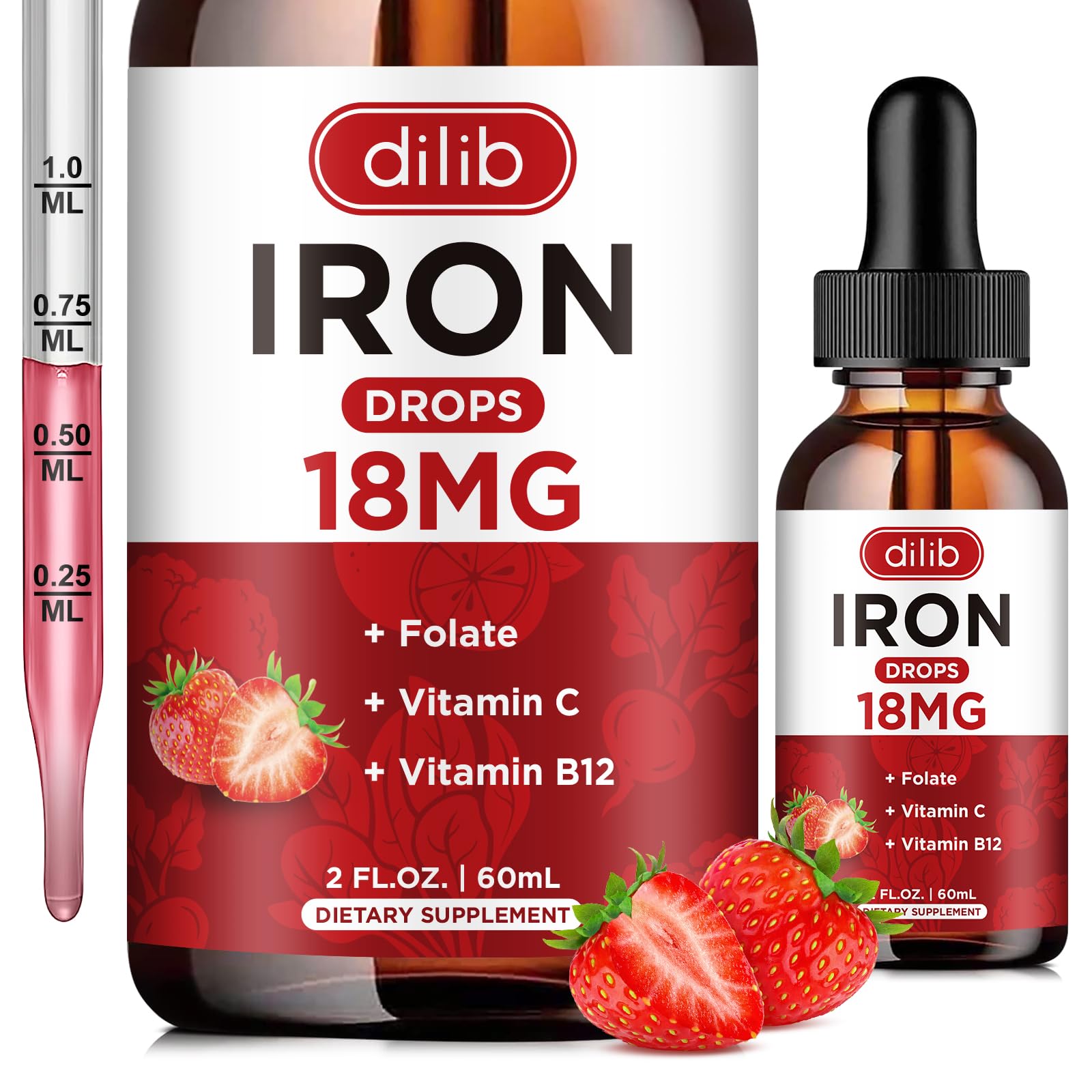 dilib hierro líquido 2 oz sabor fresa folato y vitamina c