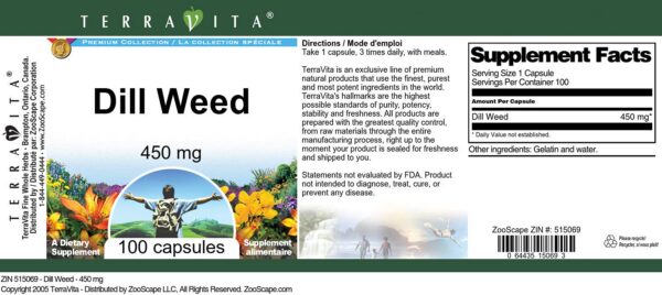 Dill Weed Terravita cápsulas naturales paquete 3