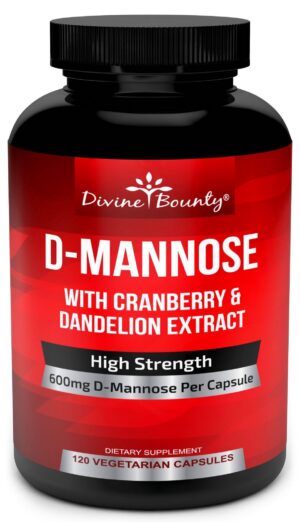 Botella de cápsulas Divine Bounty D-Mannosa 600mg para soporte urinario