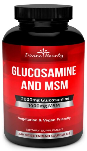 Envase suplemento Divine Bounty glucosamina sulfato 240 cápsulas