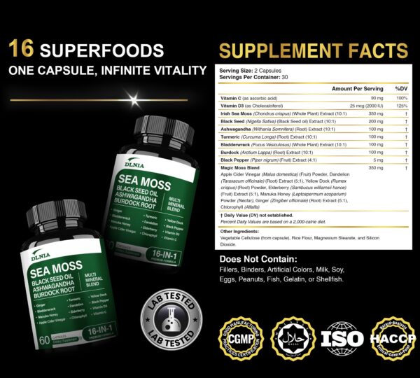 DLNIA cápsulas multivitamínicas con Ashwagandha y cúrcuma