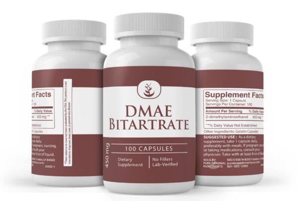 Version 1.0.0 Cápsulas DMAE Bitartrate dentro del frasco