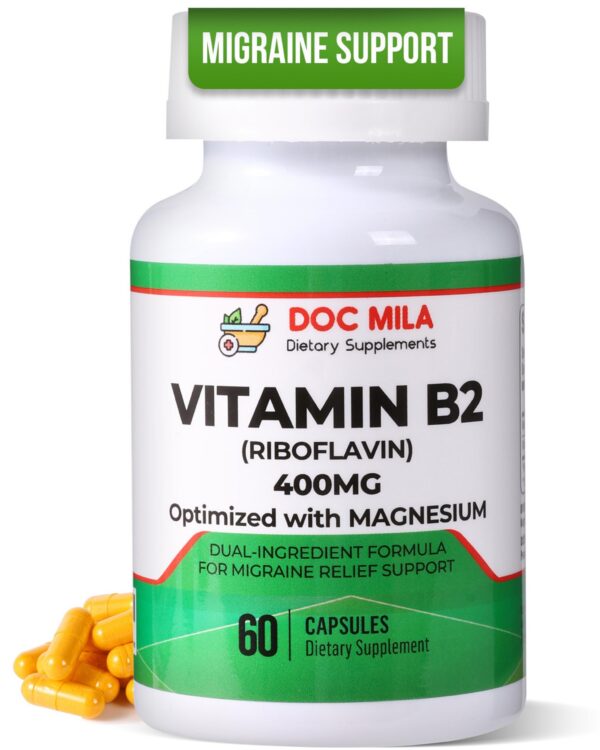 Frasco blanco con cápsulas Vitamina B2