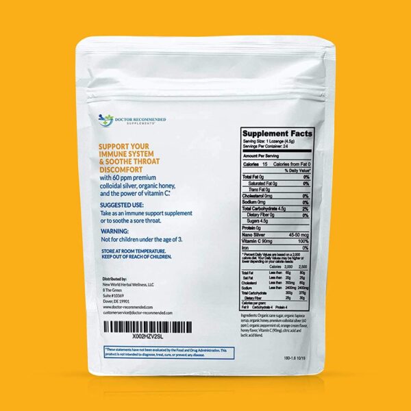 Etiqueta con ingredientes de las pastillas