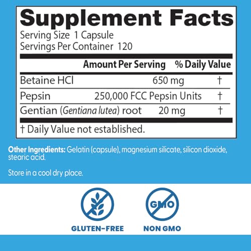 Lista de ingredientes de Doctor's BEST Betaína HCl Pepsina Gentiana Bitters