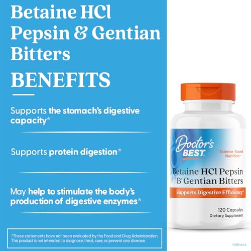 Etiqueta frontal de Doctor's BEST Betaína HCl Pepsina Gentiana Bitters