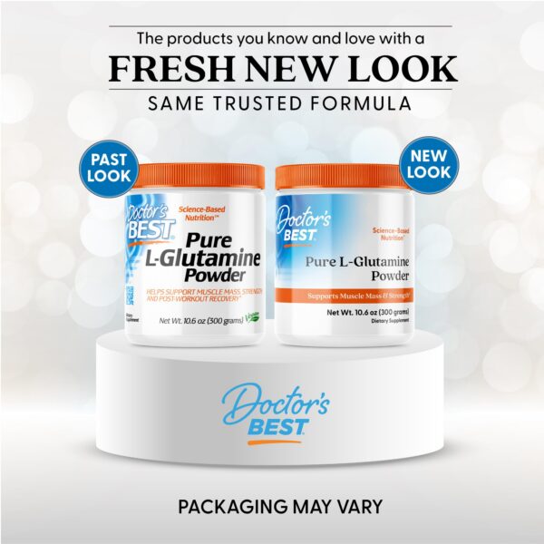 Envase de L-Glutamina Doctors Best en mesa