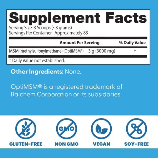 Frasco con información de OptiMSM