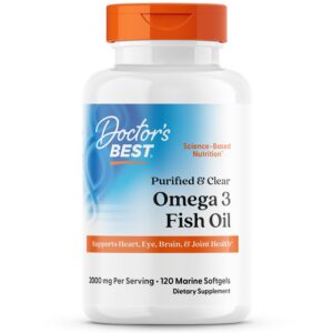 Frasco de Doctor's Best Omega-3 purificado y claro