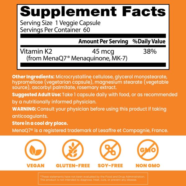 Tabla nutricional del producto Vitamina K2 MK-7 Doctors Best