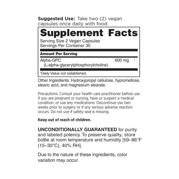 Frasco y cápsulas de Alpha GPC en primer plano