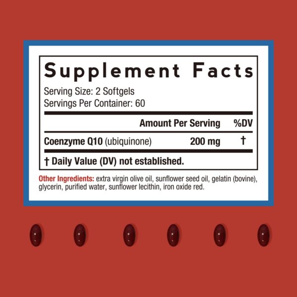 CoQ10 softgels bottle label close-up