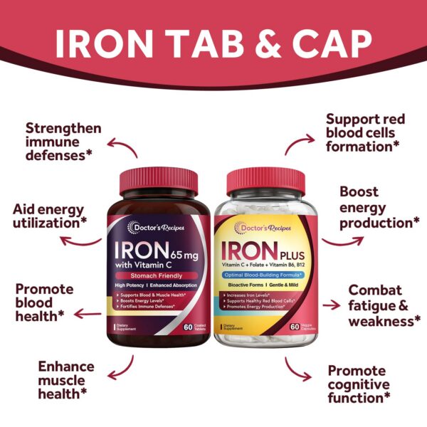 Tabletas de hierro y cápsulas en blister