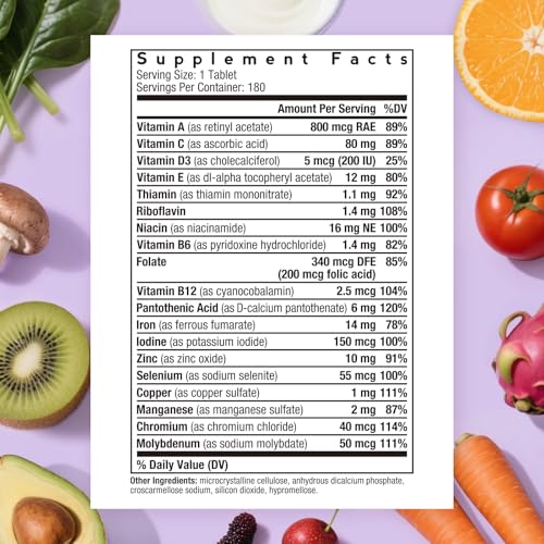 Etiqueta trasera con lista de vitaminas y minerales