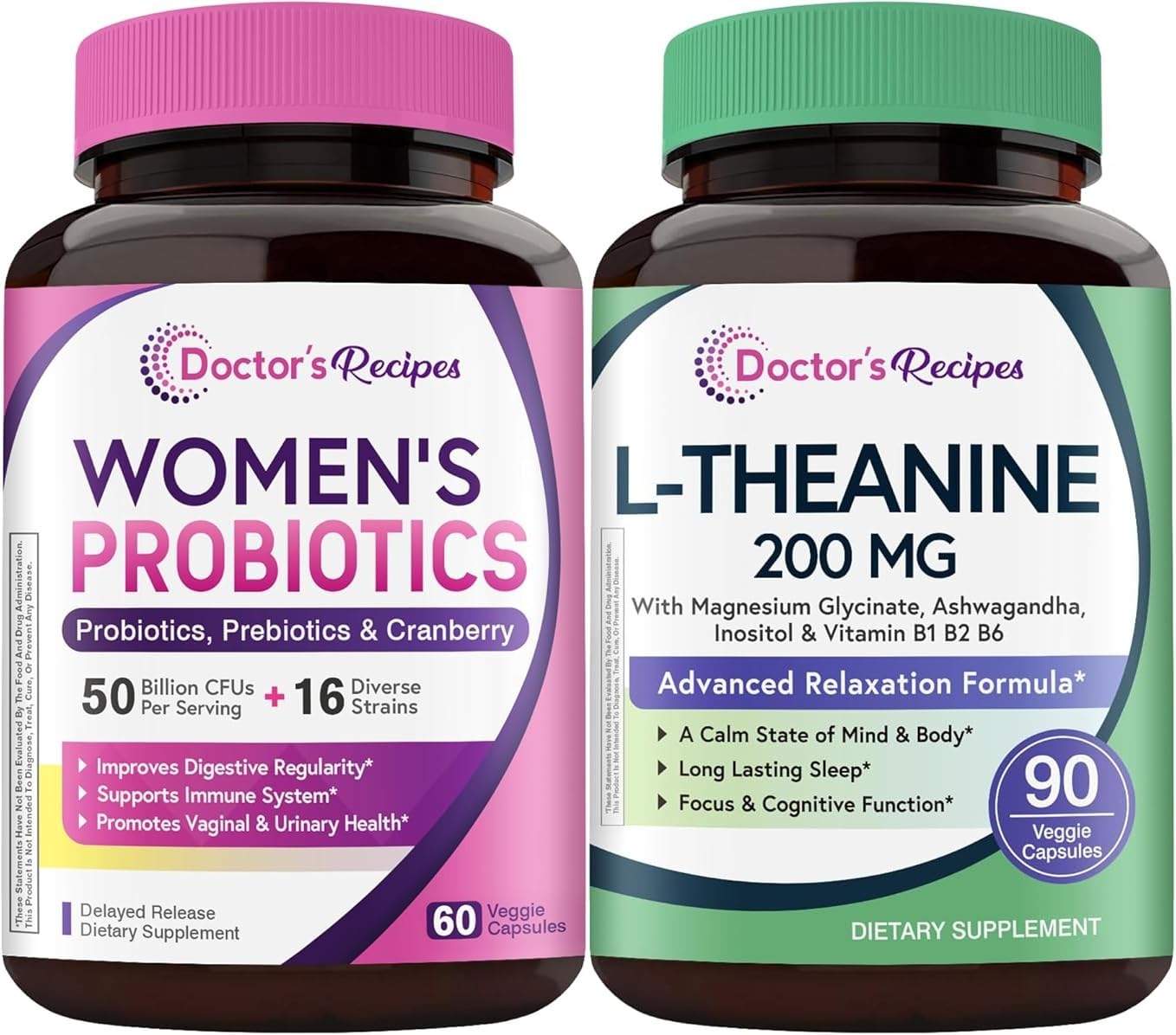Doctor’s Recipes Probiótico para Mujeres 50 mil millones CFU 16 cepas con L-Theanine 200 mg