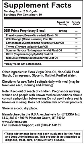 Etiqueta de ingredientes doTERRA DDR Prime