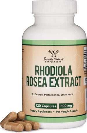Frente de la botella Double Wood Rhodiola Rosea 500 mg