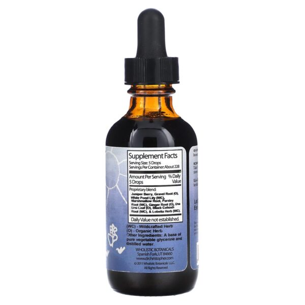 Etiqueta y botella Kid-e-Dry Glycerite Dr. Christopher