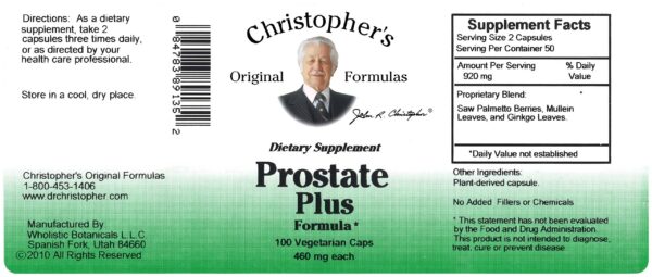 Dr. Christopher Prostate Plus fórmula en envase de 100 cápsulas