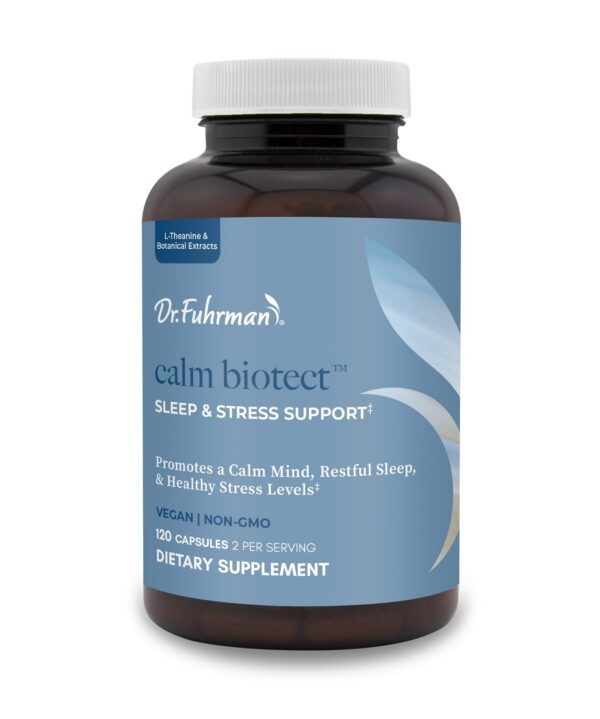 Frasco de Dr. Fuhrman Calm Biotect suplemento para relajación y sueño