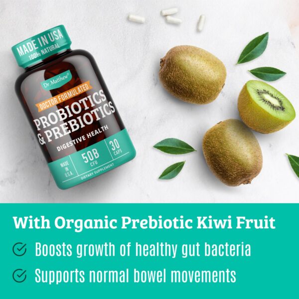 Detalle etiqueta suplemento probiótico prebiótico Dr Matthew