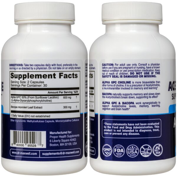 Etiqueta del suplemento Alpha GPC Bacopa Dr Maxwell