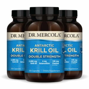 Botella Dr. Mercola Antarctic Krill Oil con etiqueta