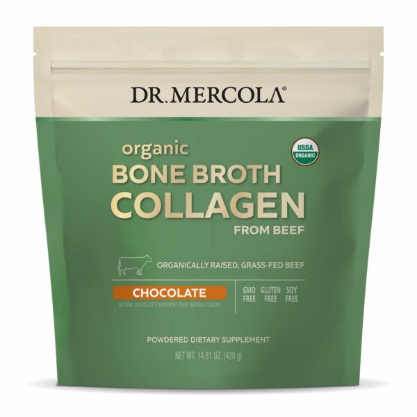 Dr Mercola Caldo de Hueso Orgánico Polvo etiqueta frontal
