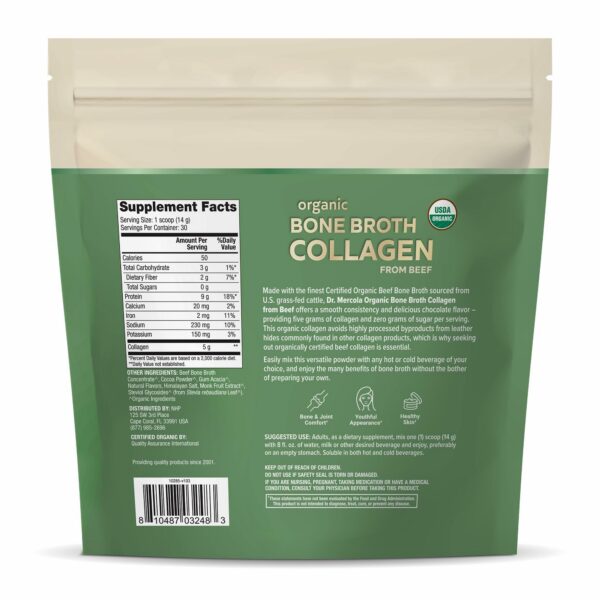 Dr Mercola Caldo de Hueso Orgánico Polvo etiqueta lateral