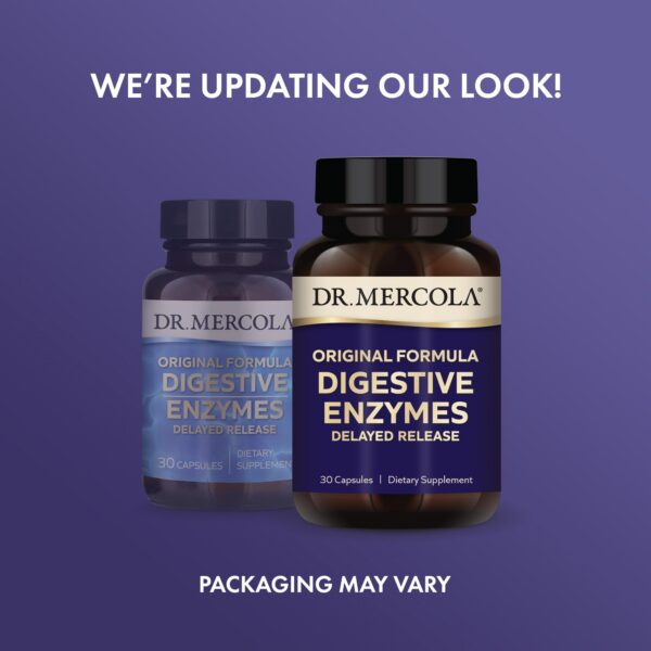 Frasco de Dr. Mercola Digestive Enzymes - vista lateral
