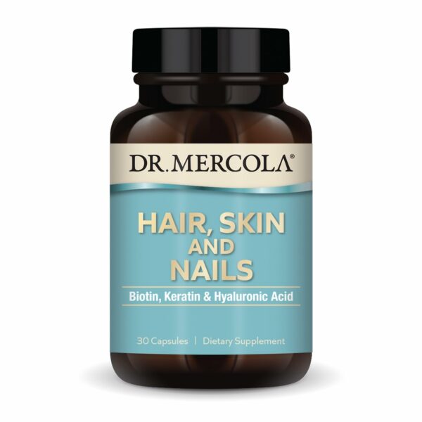 Frente de envase Dr Mercola Hair, Skin & Nails
