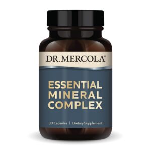 Botella de Dr. Mercola Mineral Complex y cápsulas