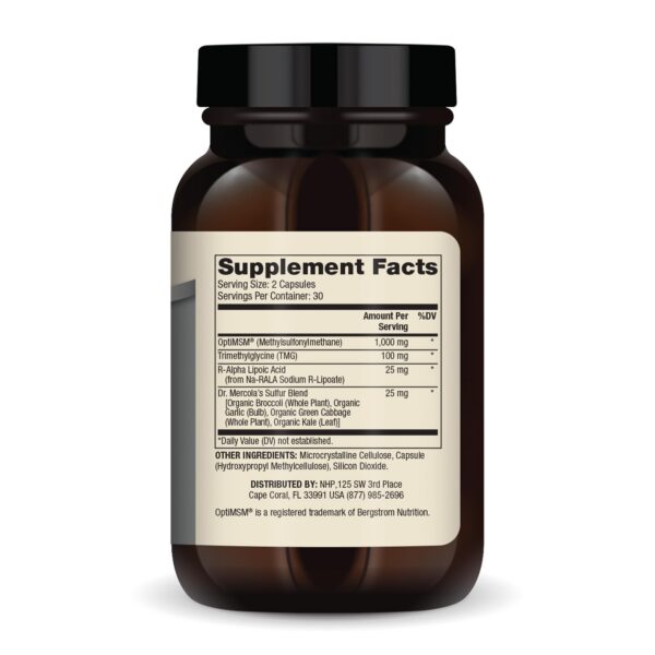 Version 1.0.0 Etiqueta lateral Dr Mercola MSM Azufre Complejo