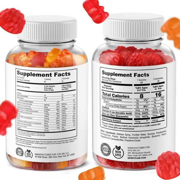 Etiqueta gomitas saúco y multivitaminas para niños