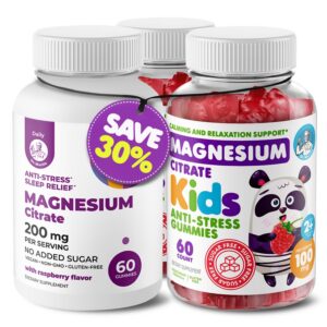 Frente de la caja gomitas magnesio niños frambuesa