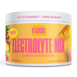 Frente de la etiqueta de Dr Price's Electrolyte Mix Tropical
