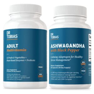 Frontal de Dr. Tobias multivitaminas y Ashwagandha