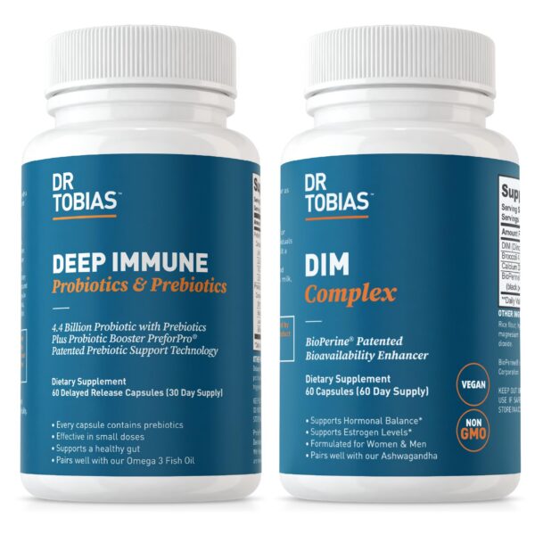 Frasco de Dr. Tobias Probióticos y DIM para salud digestiva