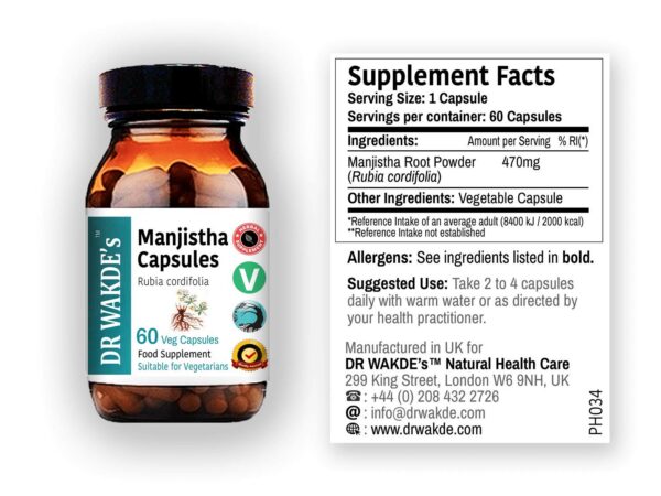 Parte trasera envase DR WAKDE'S Manjistha con información