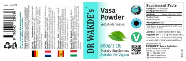 Etiqueta del polvo Vasa DR WAKDE'S