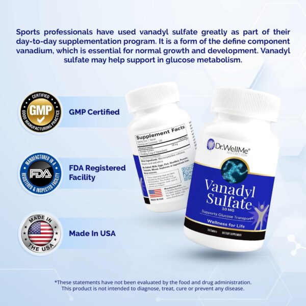 Dr WellMe vanadilo sulfato etiqueta trasera