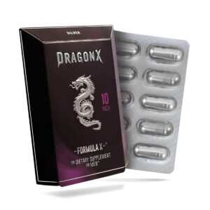 Dragonx suplemento masculino cápsulas negro y violeta frasco
