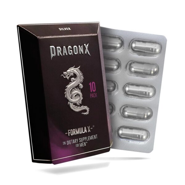 Dragonx suplemento masculino cápsulas negro y violeta frasco