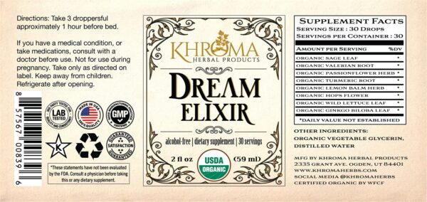 Dream Elixir etiqueta e ingredientes