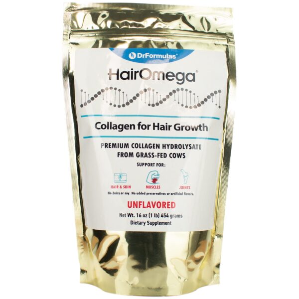 Frente de envase DrFormulas HairOmega Colágeno