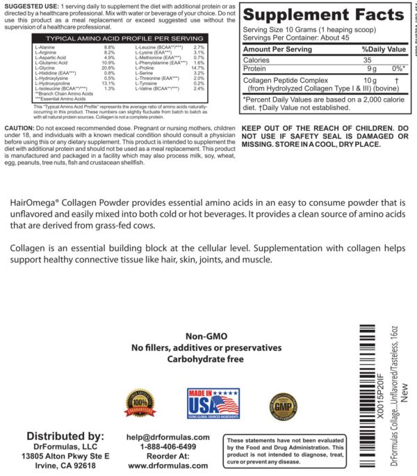 Etiqueta de DrFormulas HairOmega Colágeno