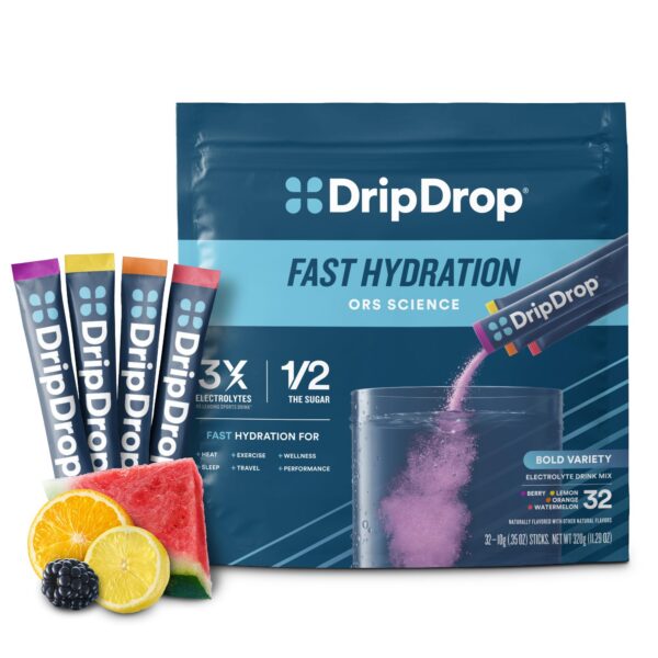Frente del empaque DripDrop Hydration Bold Variety Pack