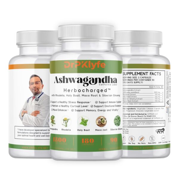 drpklyfe cápsulas ashwagandha estrés energía sueño 180
