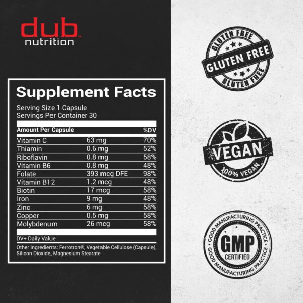 Frasco Dub Nutrition Iron etiqueta trasera